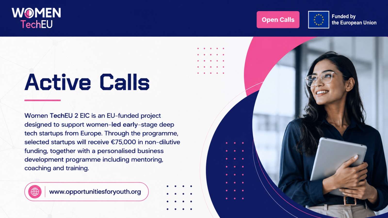 2027: Receive €75,000 in Non-Dilutive Funding for Women-Led Deep Tech Startups in Europe company logo