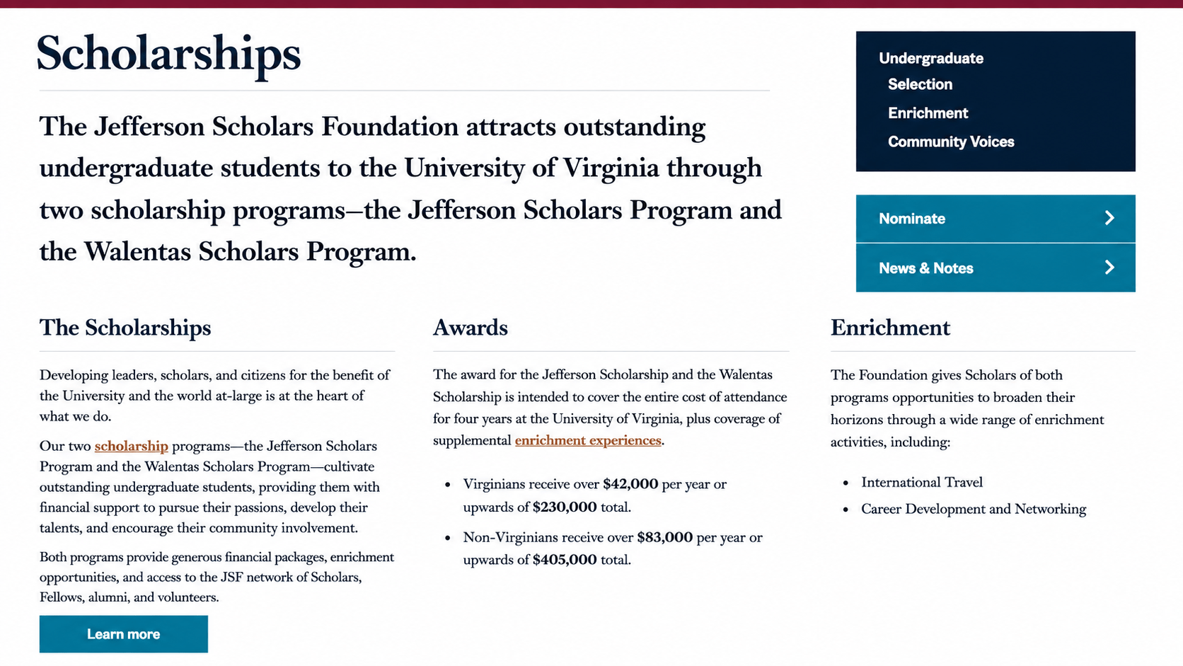 the University of Virginia Worth Up to $405,000 for Outstanding Students company logo