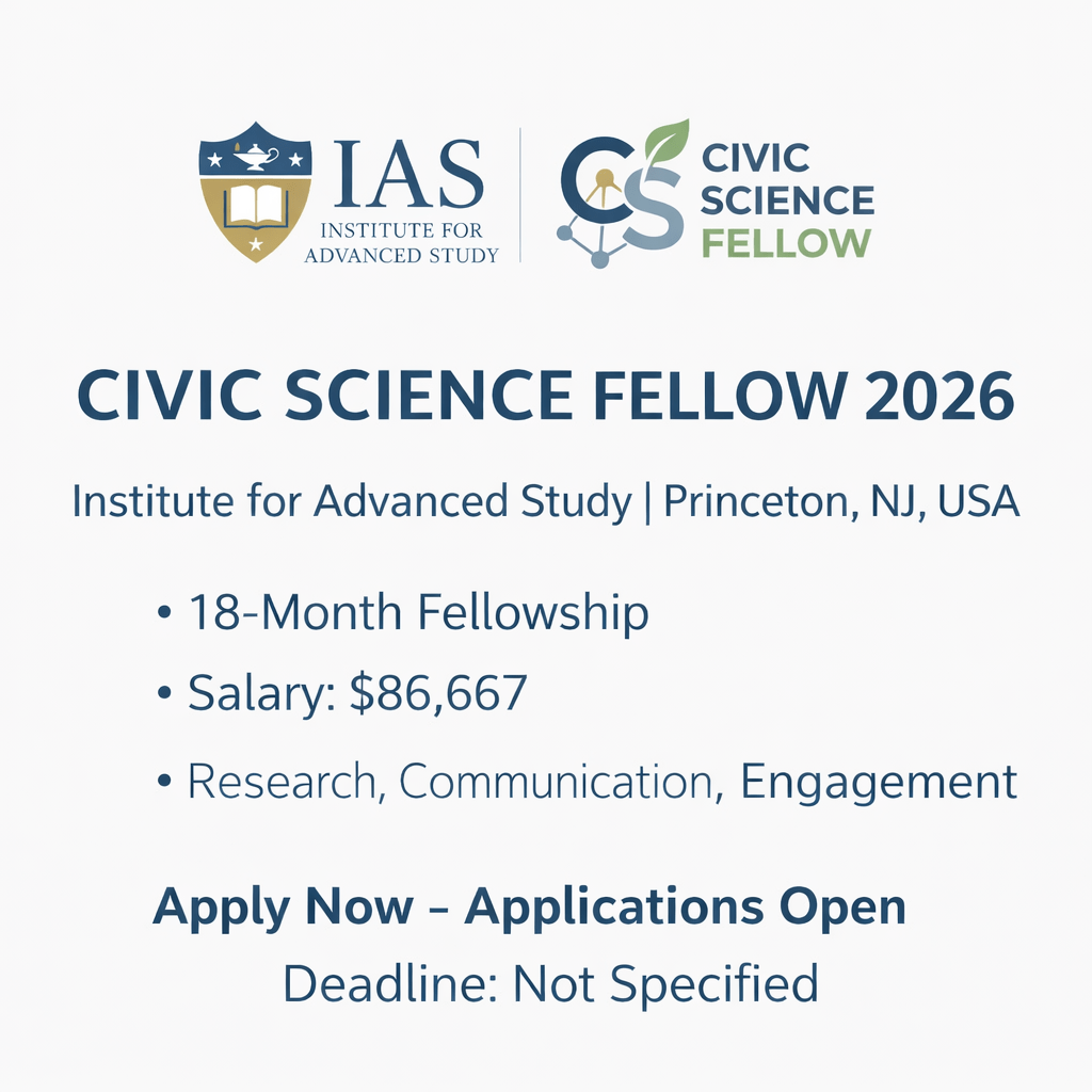 the Institute for Advanced Study (IAS) – $86,667 Salary for an 18-Month Fellowship in Princeton, USA