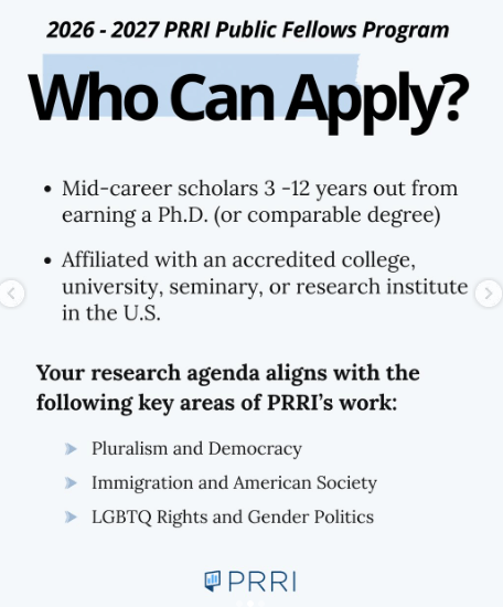 2027: Receive Up to $25,000 in Funding, National Recognition, and Research Support for Scholars Studying Religion, Politics, and Culture company logo