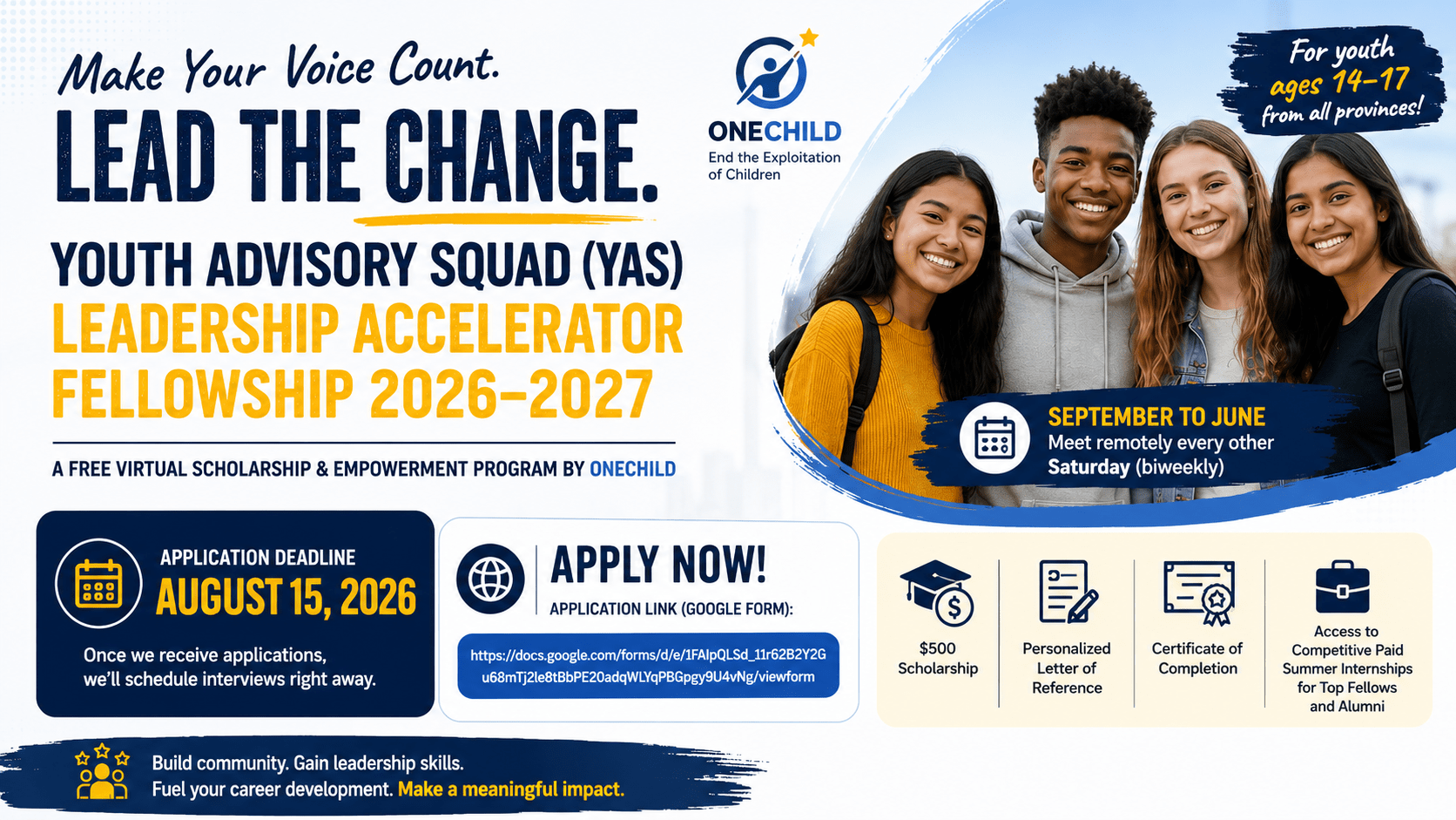 2027 Applications Open: Earn a $500 Scholarship, Develop Leadership Skills, and Become a Youth Advocate Against Child Sexual Exploitation
