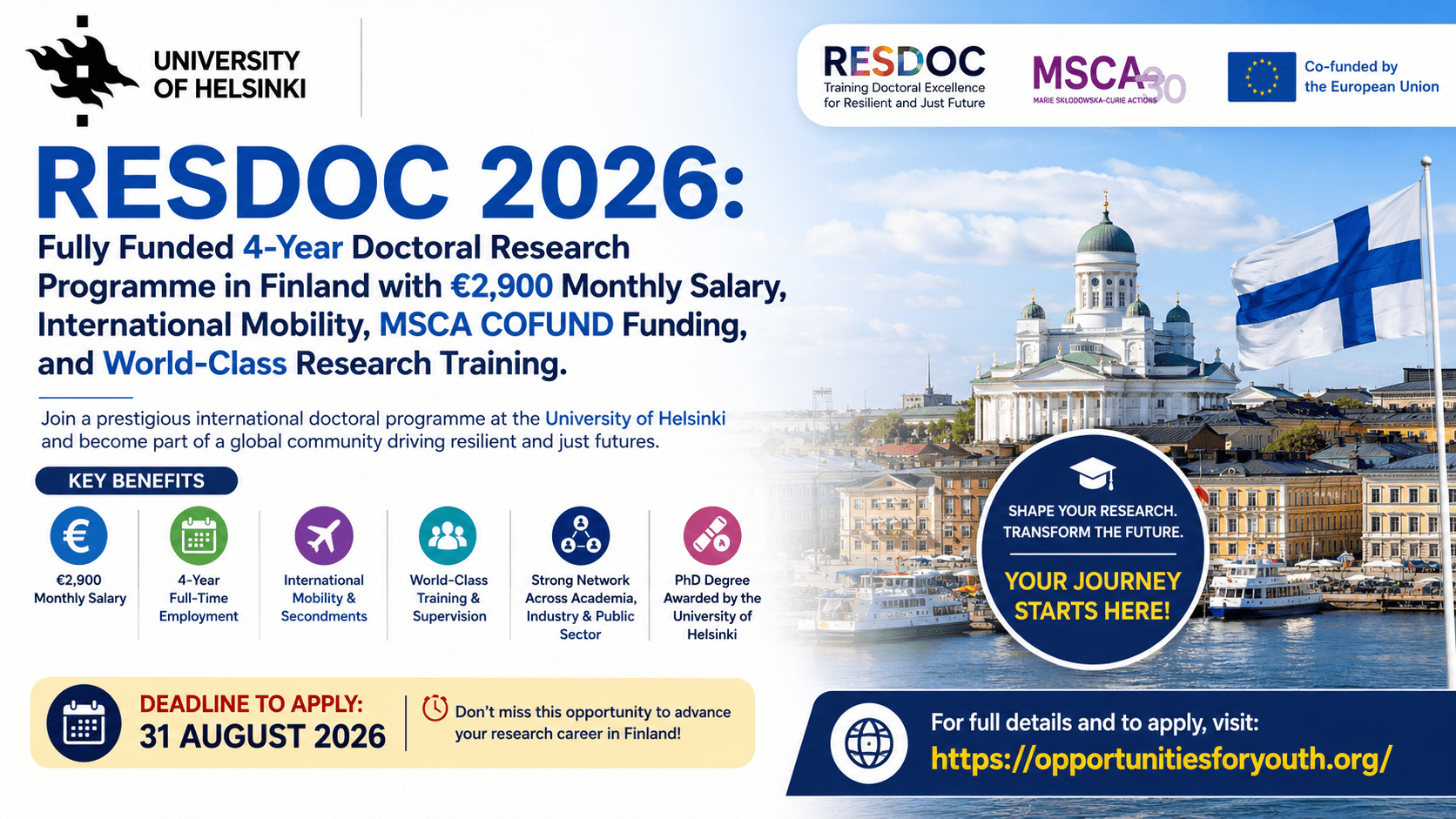 Year Doctoral Research Programme in Finland with €2,900 Monthly Salary, International Mobility, MSCA COFUND Funding, and World-Class Research Training