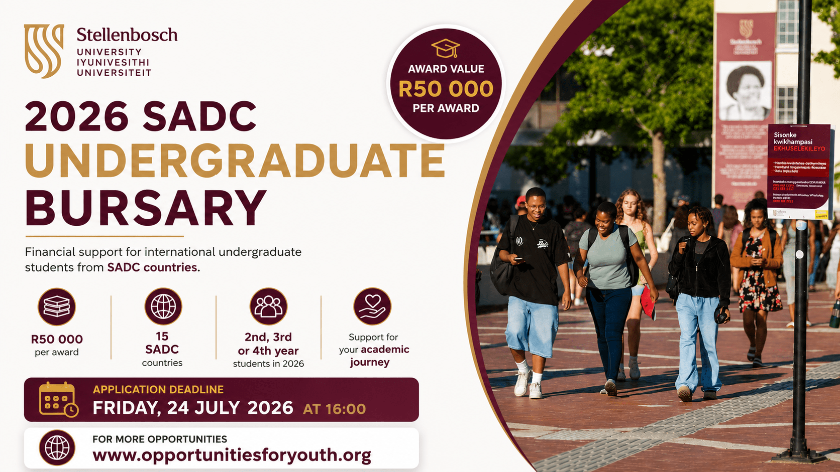 Stellenbosch University in South Africa | R50,000 Financial Support for International Students